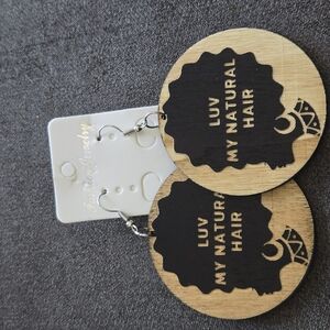 Wooden Earrings with Black Design